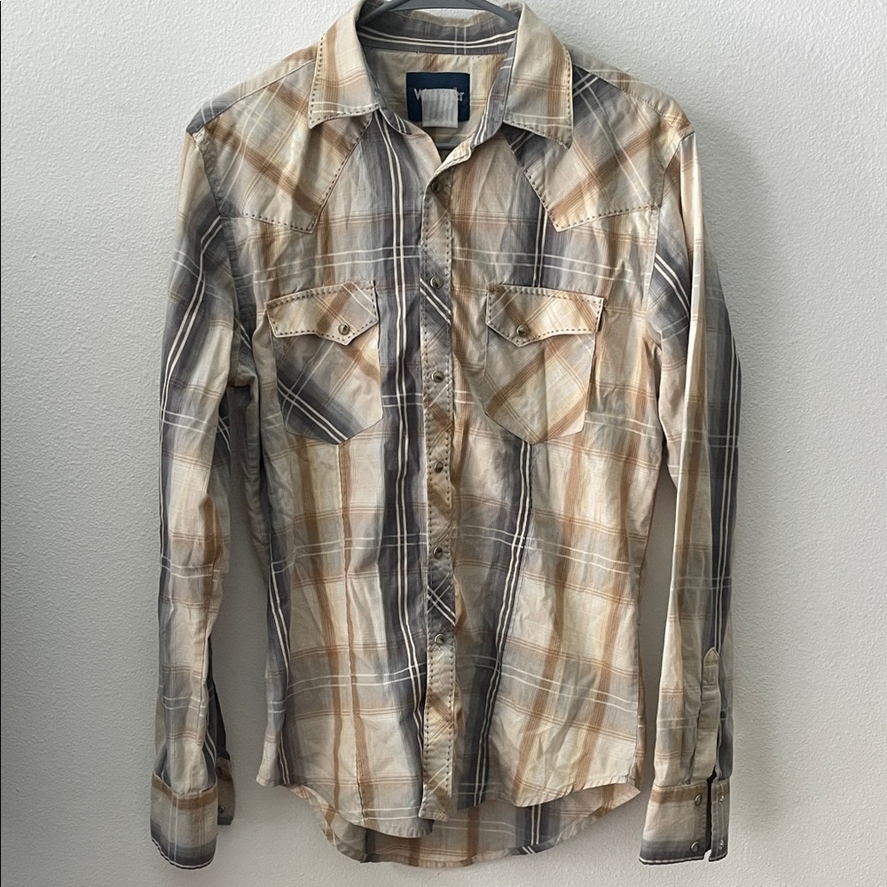 Vintage Wrangler Beige and Gray Plaid Shirt